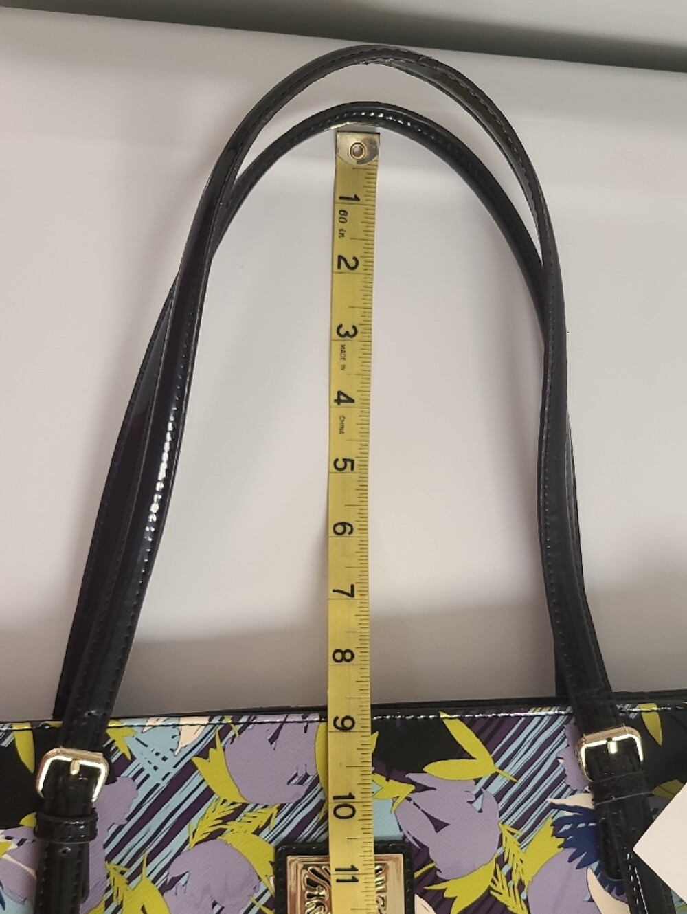 Anne Klein NWT Black Patent Floral Tote with Lavender and Lime Accents - Picture 10 of 14